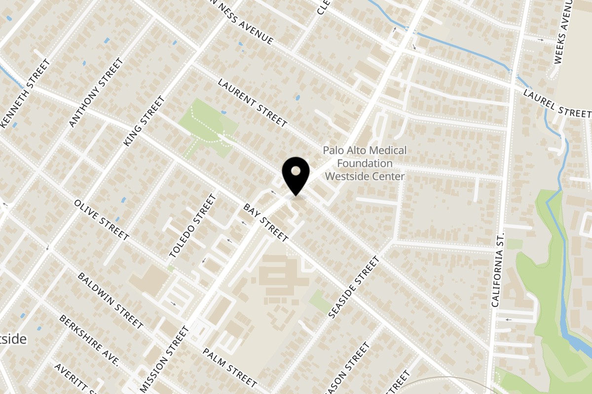 Map showing the location of Namaste Indian Cuisine Santa Cruz on 1501 Mission St in Santa Cruz
